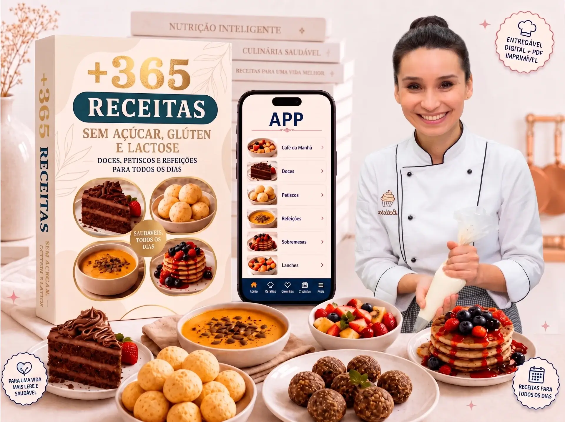 E-book 365 Receitas Sem Açúcar, Sem Glúten e Sem Lactose - Chef Letícia